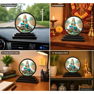 Car Dashboard Wooden Goddess Ganga Showpiece | 4 X 4.5 Inch Sublimation Printed Decorative Stand | 4 Mm MDF | Home Decor | Made in India (F33734)
