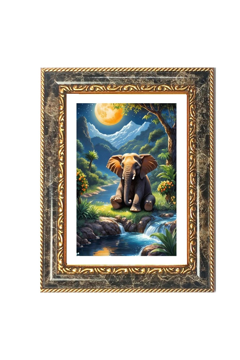 Baby Elephant Digital Pinting Decorative Photo Frame With White Mount | Premium Wall & Tabletop Picture Frame | Home, Office & Temple Decoration | 10x14 Inch (Pack Of 1) (F31519)