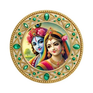 Lord Krishna and Radhaa Fridge Magnet Wooden | Glossy Sublimation Print | 4x4 Inch | Strong Magnet Back | Decorative Magnet for Fridge, Almirah & Temple Decor (F23784)