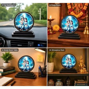 Car Dashboard Wooden Radhaa Krishna Showpiece | 4 X 4.5 Inch Sublimation Printed Decorative Stand | 4 Mm MDF | Home Decor | Made in India (F33501)