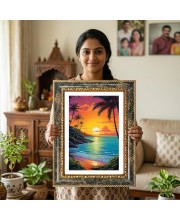 Tropical Sunset Canvas Wall Art Decorative Photo Frame With White Mount | Premium Wall & Tabletop Picture Frame | Home, Office & Temple Decoration | 10x14 Inch (Pack Of 1) (F32660)