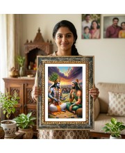 Shiva And Rama Decorative Photo Frame With White Mount | Premium Wall & Tabletop Picture Frame | Home, Office & Temple Decoration | 10x14 Inch (Pack Of 1) (F31424)