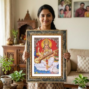Saraswati Decorative Photo Frame With White Mount | Premium Wall & Tabletop Picture Frame | Home, Office & Temple Decoration | 10x14 Inch (Pack Of 1) (F32665)