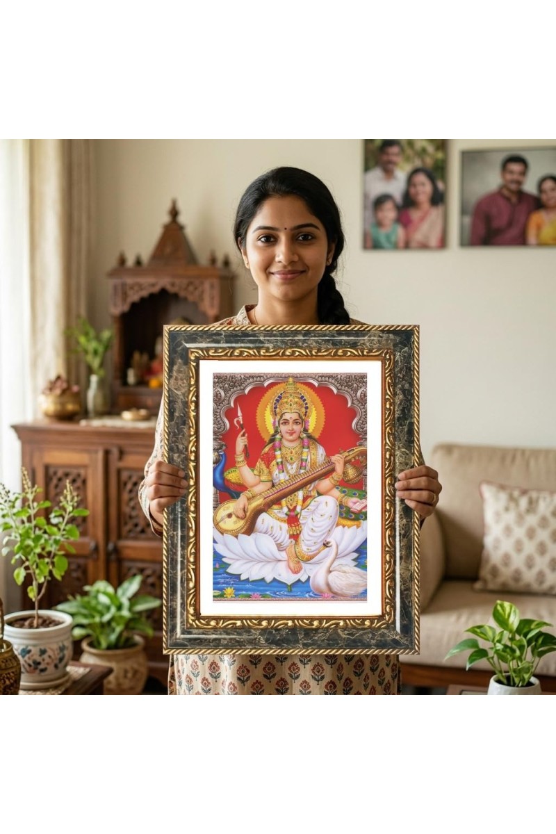 Saraswati Decorative Photo Frame With White Mount | Premium Wall & Tabletop Picture Frame | Home, Office & Temple Decoration | 10x14 Inch (Pack Of 1) (F32665)