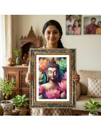 Buddha Decorative Photo Frame With White Mount | Premium Wall & Tabletop Picture Frame | Home, Office & Temple Decoration | 8x12 Inch (Pack Of 1) (F32671)