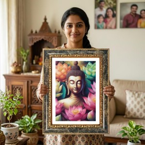 Buddha Decorative Photo Frame With White Mount | Premium Wall & Tabletop Picture Frame | Home, Office & Temple Decoration | 8x12 Inch (Pack Of 1) (F32671) Buddha Decorative Photo Frame With White Mount | Premium Wall & Tabletop Picture Frame | Home, Office & Temple Decoration | 8x12 Inch (Pack Of 1) (F32671)