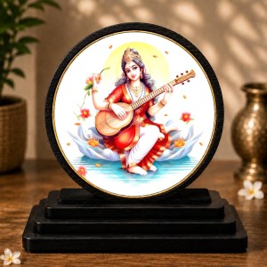 Car Dashboard Wooden Goddess Saraswati Showpiece | 4 X 4.5 Inch Sublimation Printed Decorative Stand | 4 Mm MDF | Home Decor | Made in India (F33420) Car Dashboard Wooden Goddess Saraswati Showpiece | 4 X 4.5 Inch Sublimation Printed Decorative Stand | 4 Mm MDF | Home Decor | Made in India (F33420)