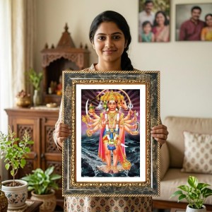 Panchamukhi Hanuman Decorative Photo Frame With White Mount | Premium Wall & Tabletop Picture Frame | Home, Office & Temple Decoration | 8x12 Inch (Pack Of 1) (F31619)