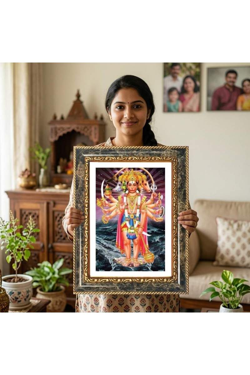 Panchamukhi Hanuman Decorative Photo Frame With White Mount | Premium Wall & Tabletop Picture Frame | Home, Office & Temple Decoration | 8x12 Inch (Pack Of 1) (F31619)