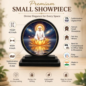 Car Dashboard Wooden Lord Sai Baba Showpiece | 4 X 4.5 Inch Sublimation Printed Decorative Stand | 4 Mm MDF | Home Decor | Made in India (F33718)