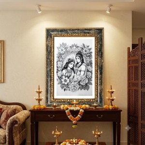 Radhaa And Krishna Decorative Photo Frame With White Mount | Premium Wall & Tabletop Picture Frame | Home, Office & Temple Decoration | 10x14 Inch (Pack Of 1) (F33181)