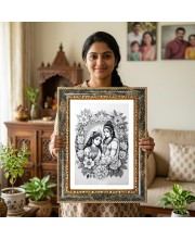 Radhaa And Krishna Decorative Photo Frame With White Mount | Premium Wall & Tabletop Picture Frame | Home, Office & Temple Decoration | 10x14 Inch (Pack Of 1) (F33181)