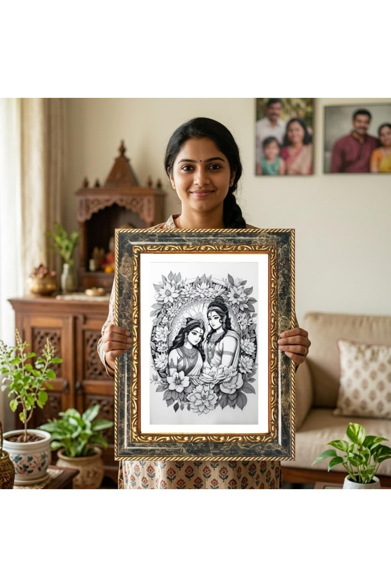 Radhaa And Krishna Decorative Photo Frame With White Mount | Premium Wall & Tabletop Picture Frame | Home, Office & Temple Decoration | 10x14 Inch (Pack Of 1) (F33181)