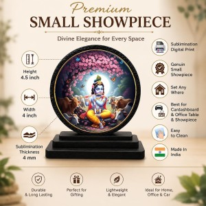 Car Dashboard Wooden Lord Krishna Showpiece | 4 X 4.5 Inch Sublimation Printed Decorative Stand | 4 Mm MDF | Home Decor | Made in India (F33643)
