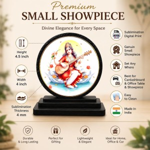 Car Dashboard Wooden Goddess Saraswati Showpiece | 4 X 4.5 Inch Sublimation Printed Decorative Stand | 4 Mm MDF | Home Decor | Made in India (F33420) Car Dashboard Wooden Goddess Saraswati Showpiece | 4 X 4.5 Inch Sublimation Printed Decorative Stand | 4 Mm MDF | Home Decor | Made in India (F33420)