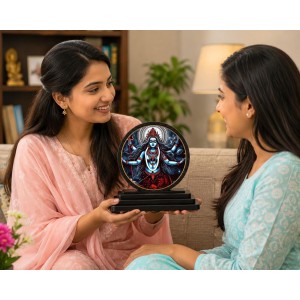 Car Dashboard Wooden Kali Goddess Showpiece | 4 X 4.5 Inch Sublimation Printed Decorative Stand | 4 Mm MDF | Home Decor | Made in India (F33653)