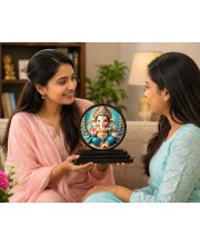 Car Dashboard Wooden Lord Ganeshaa Showpiece | 4 X 4.5 Inch Sublimation Printed Decorative Stand | 4 Mm MDF | Home Decor | Made in India (F33710)