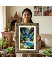Tropical Seach Scenery Decorative Photo Frame With White Mount | Premium Wall & Tabletop Picture Frame | Home, Office & Temple Decoration | 10x14 Inch (Pack Of 1) (F32501)