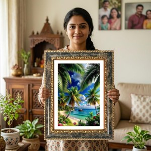 Tropical Seach Scenery Decorative Photo Frame With White Mount | Premium Wall & Tabletop Picture Frame | Home, Office & Temple Decoration | 10x14 Inch (Pack Of 1) (F32501)