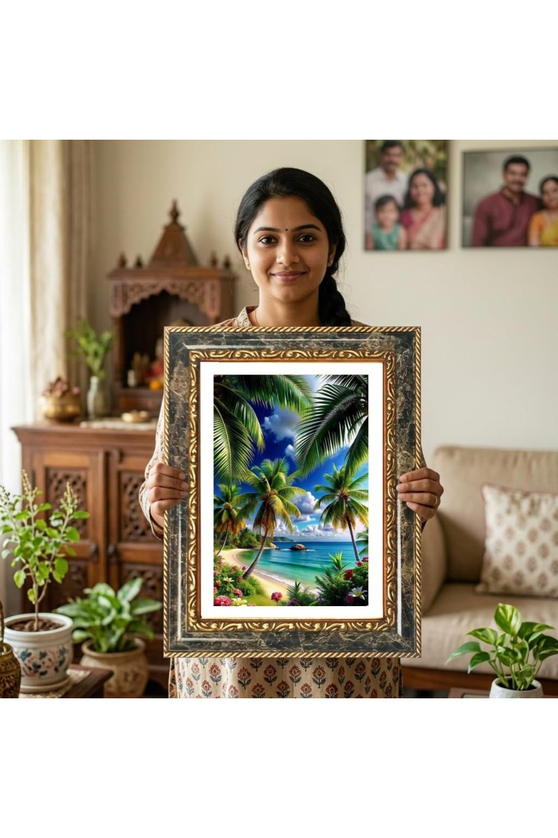 Tropical Seach Scenery Decorative Photo Frame With White Mount | Premium Wall & Tabletop Picture Frame | Home, Office & Temple Decoration | 10x14 Inch (Pack Of 1) (F32501)