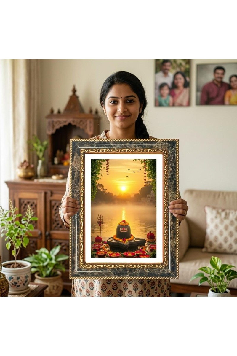 Shiva Lingam Decorative Photo Frame With White Mount | Premium Wall & Tabletop Picture Frame | Home, Office & Temple Decoration | 12x16 Inch (Pack Of 1) (F33240)
