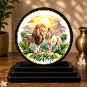 Car Dashboard Wooden Lion and Lioness Showpiece | 4 X 4.5 Inch Sublimation Printed Decorative Stand | 4 Mm MDF | Home Decor | Made in India (F33727) Car Dashboard Wooden Lion and Lioness Showpiece | 4 X 4.5 Inch Sublimation Printed Decorative Stand | 4 Mm MDF | Home Decor | Made in India (F33727)