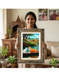 Two Cats Decorative Photo Frame With White Mount | Premium Wall & Tabletop Picture Frame | Home, Office & Temple Decoration | 8x12 Inch (Pack Of 1) (F32643)