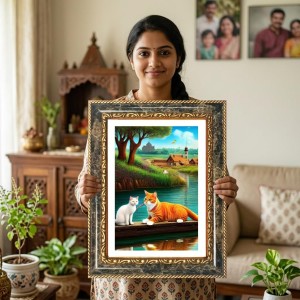 Two Cats Decorative Photo Frame With White Mount | Premium Wall & Tabletop Picture Frame | Home, Office & Temple Decoration | 8x12 Inch (Pack Of 1) (F32643) Two Cats Decorative Photo Frame With White Mount | Premium Wall & Tabletop Picture Frame | Home, Office & Temple Decoration | 8x12 Inch (Pack Of 1) (F32643)