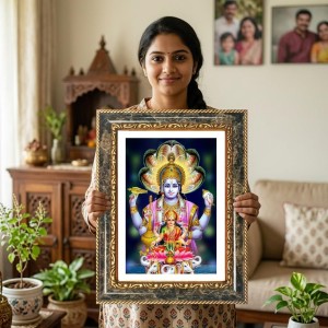 Vishnu Lakshmi Decorative Photo Frame With White Mount | Premium Wall & Tabletop Picture Frame | Home, Office & Temple Decoration | 8x12 Inch (Pack Of 1) (F33103)