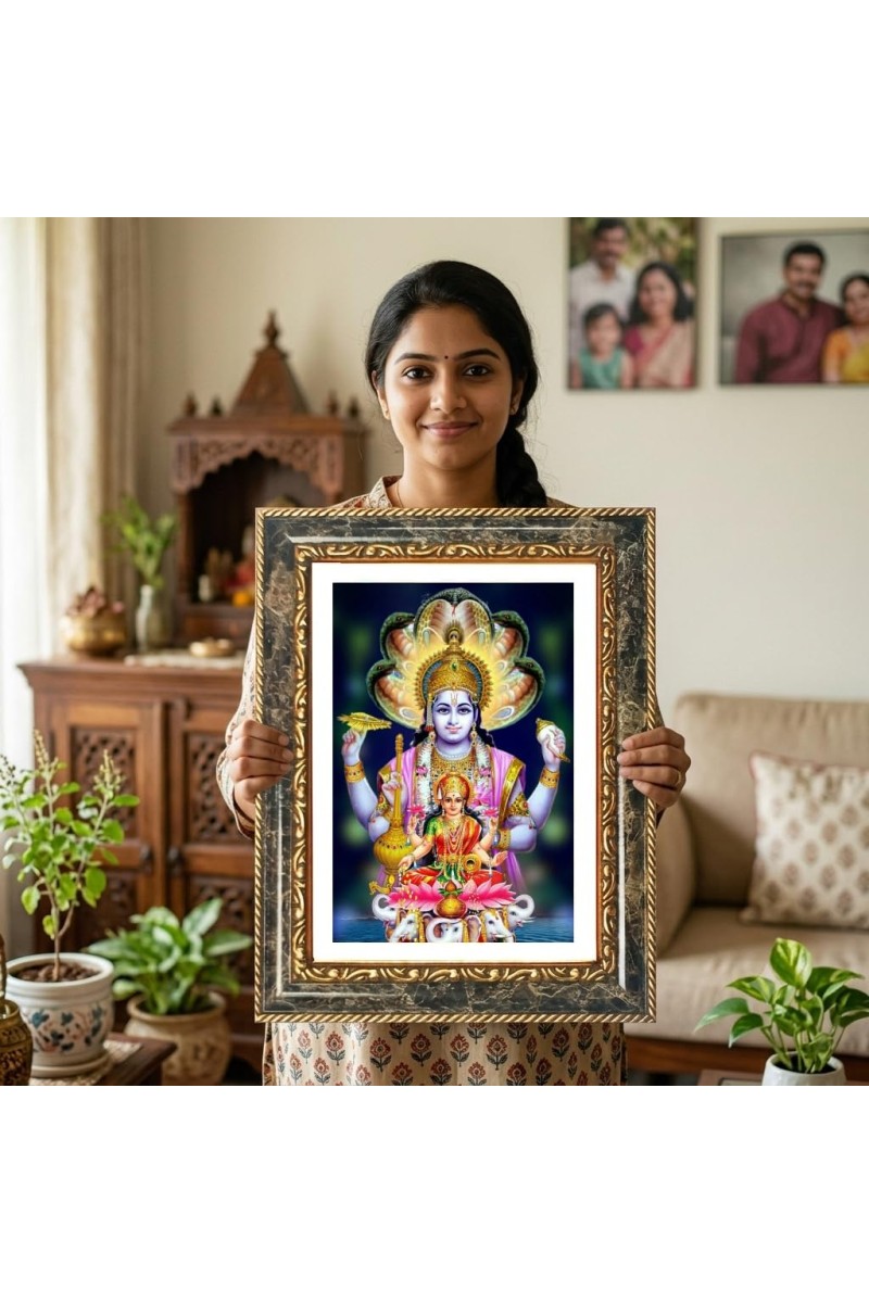 Vishnu Lakshmi Decorative Photo Frame With White Mount | Premium Wall & Tabletop Picture Frame | Home, Office & Temple Decoration | 8x12 Inch (Pack Of 1) (F33103)