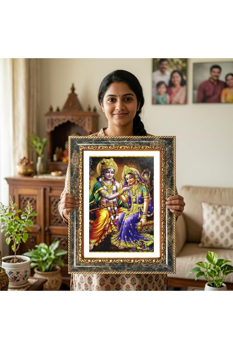 Radhaa Krishna Decorative Photo Frame With White Mount | Premium Wall & Tabletop Picture Frame | Home, Office & Temple Decoration | 8x12 Inch (Pack Of 1) (F31429)