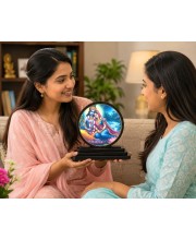 Car Dashboard Wooden Radhe Krishna Showpiece | 4 X 4.5 Inch Sublimation Printed Decorative Stand | 4 Mm MDF | Home Decor | Made in India (F33731)