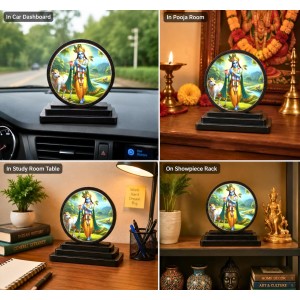 Car Dashboard Wooden Lord Krishna Showpiece | 4 X 4.5 Inch Sublimation Printed Decorative Stand | 4 Mm MDF | Home Decor | Made in India (F33706)