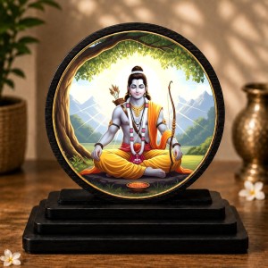 Car Dashboard Wooden Lord Rama Showpiece | 4 X 4.5 Inch Sublimation Printed Decorative Stand | 4 Mm MDF | Home Decor | Made in India (F33694)