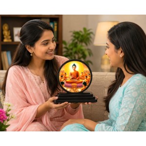 Car Dashboard Wooden Gautam Buddha Showpiece | 4 X 4.5 Inch Sublimation Printed Decorative Stand | 4 Mm MDF | Home Decor | Made in India (F33255)