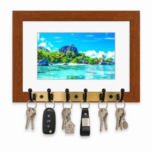 Decorative Wooden Photo Frame Key Hanger With Nature Picture, 12 X 8 Inch Wall Key Holder, 10 X 6 Inch Glossy Photo Frame, 6 Metal Hooks, Home Entrance Decor, Made In India (F38848)