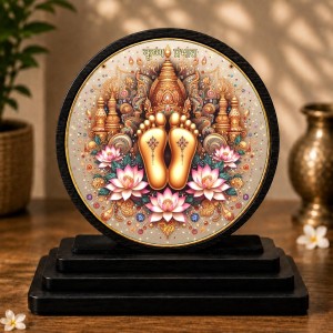 Car Dashboard Wooden Shree Krishna Lotus Feet Showpiece | 4 X 4.5 Inch Sublimation Printed Decorative Stand | 4 Mm MDF | Home Decor | Made in India (F33546) Car Dashboard Wooden Shree Krishna Lotus Feet Showpiece | 4 X 4.5 Inch Sublimation Printed Decorative Stand | 4 Mm MDF | Home Decor | Made in India (F33546)