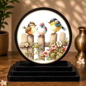 Car Dashboard Wooden Three Colorful Birds Showpiece | 4 X 4.5 Inch Sublimation Printed Decorative Stand | 4 Mm MDF | Home Decor | Made in India (F33525) Car Dashboard Wooden Three Colorful Birds Showpiece | 4 X 4.5 Inch Sublimation Printed Decorative Stand | 4 Mm MDF | Home Decor | Made in India (F33525)