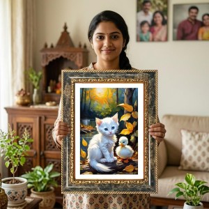 White Cat And A Duckling Decorative Photo Frame With White Mount | Premium Wall & Tabletop Picture Frame | Home, Office & Temple Decoration | 10x14 Inch (Pack Of 1) (F31412) White Cat And A Duckling Decorative Photo Frame With White Mount | Premium Wall & Tabletop Picture Frame | Home, Office & Temple Decoration | 10x14 Inch (Pack Of 1) (F31412)