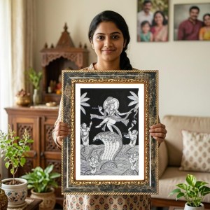 Radhaa Krishna Decorative Photo Frame With White Mount | Premium Wall & Tabletop Picture Frame | Home, Office & Temple Decoration | 12x16 Inch (Pack Of 1) (F31340)