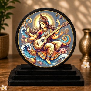 Car Dashboard Wooden Goddess Saraswati Showpiece | 4 X 4.5 Inch Sublimation Printed Decorative Stand | 4 Mm MDF | Home Decor | Made in India (F33422) Car Dashboard Wooden Goddess Saraswati Showpiece | 4 X 4.5 Inch Sublimation Printed Decorative Stand | 4 Mm MDF | Home Decor | Made in India (F33422)