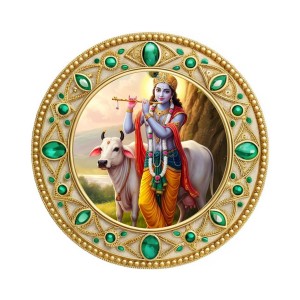 Lord Krishna Fridge Magnet Wooden | Glossy Sublimation Print | 4x4 Inch | Strong Magnet Back | Decorative Magnet for Fridge, Almirah & Temple Decor (F23777)