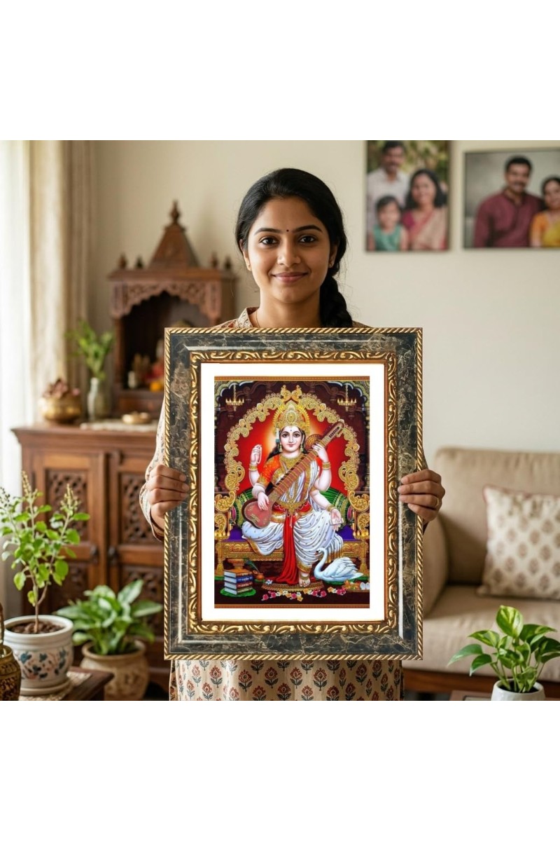 Saraswati Decorative Photo Frame With White Mount | Premium Wall & Tabletop Picture Frame | Home, Office & Temple Decoration | 10x14 Inch (Pack Of 1) (F32688)