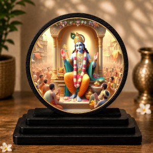 Car Dashboard Wooden Lord Vishnu Showpiece | 4 X 4.5 Inch Sublimation Printed Decorative Stand | 4 Mm MDF | Home Decor | Made in India (F33264)