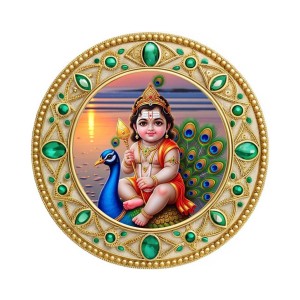 Lord Kartikeya Fridge Magnet Wooden | Glossy Sublimation Print | 4x4 Inch | Strong Magnet Back | Decorative Magnet for Fridge, Almirah & Temple Decor (F23781)