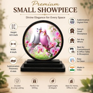 Car Dashboard Wooden Lovebirds Showpiece | 4 X 4.5 Inch Sublimation Printed Decorative Stand | 4 Mm MDF | Home Decor | Made in India (F33504)