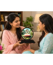 Car Dashboard Wooden OM Symbol Showpiece | 4 X 4.5 Inch Sublimation Printed Decorative Stand | 4 Mm MDF | Home Decor | Made in India (F33687)