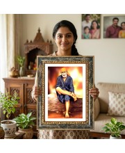 Sai Baba Decorative Photo Frame With White Mount | Premium Wall & Tabletop Picture Frame | Home, Office & Temple Decoration | 8x12 Inch (Pack Of 1) (F31269)