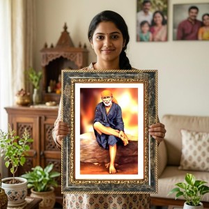 Sai Baba Decorative Photo Frame With White Mount | Premium Wall & Tabletop Picture Frame | Home, Office & Temple Decoration | 8x12 Inch (Pack Of 1) (F31269)