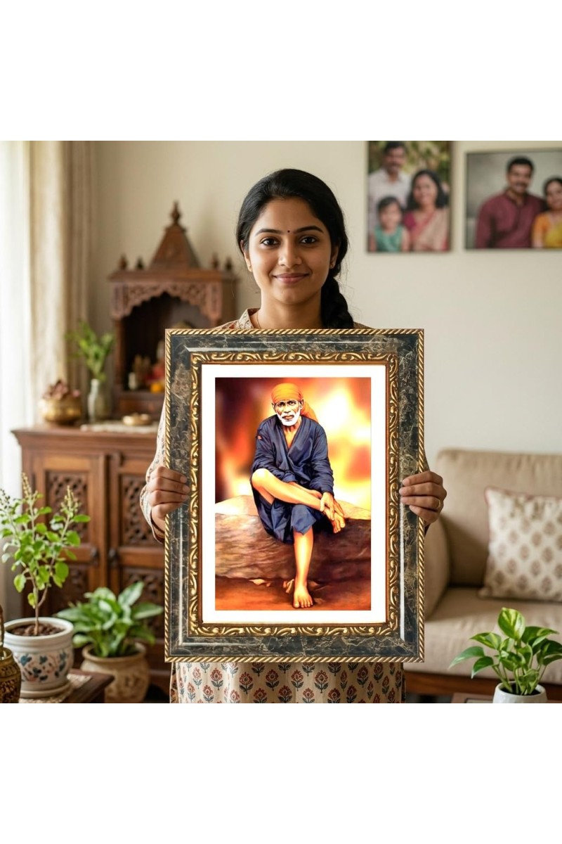 Sai Baba Decorative Photo Frame With White Mount | Premium Wall & Tabletop Picture Frame | Home, Office & Temple Decoration | 8x12 Inch (Pack Of 1) (F31269)